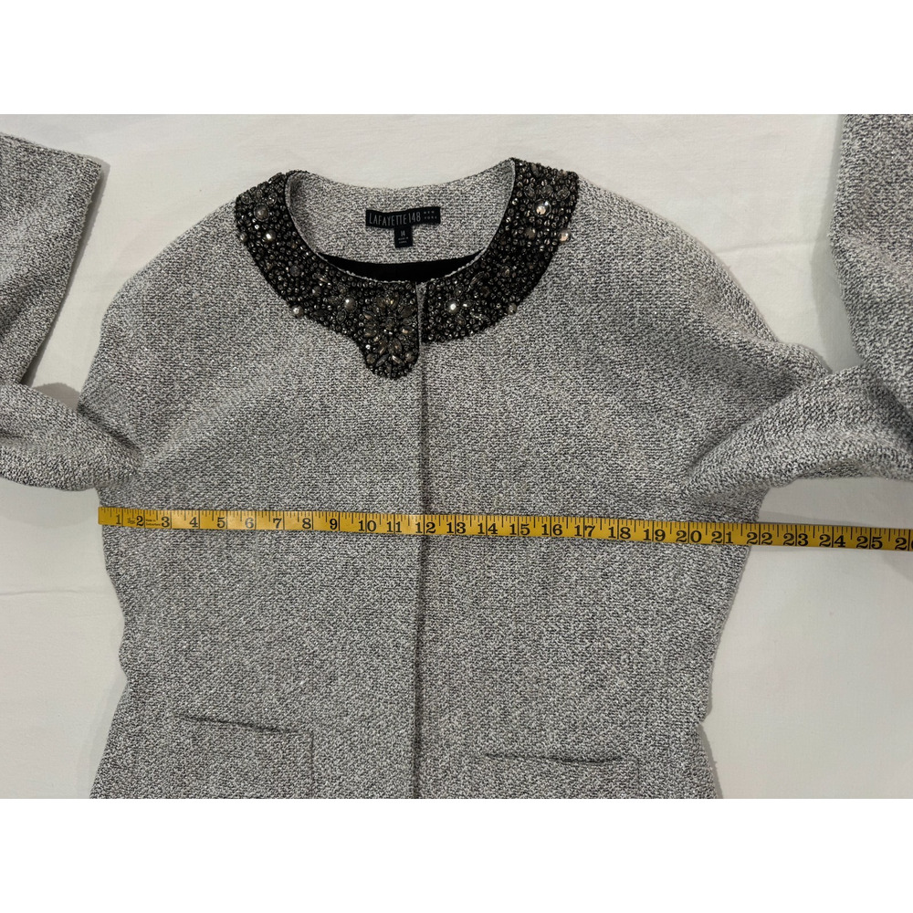 Lafayette 148 Embellished Snap Jacket Metallic Silver Tweed Sz 14 Party MOB MOG - Picture 7 of 13